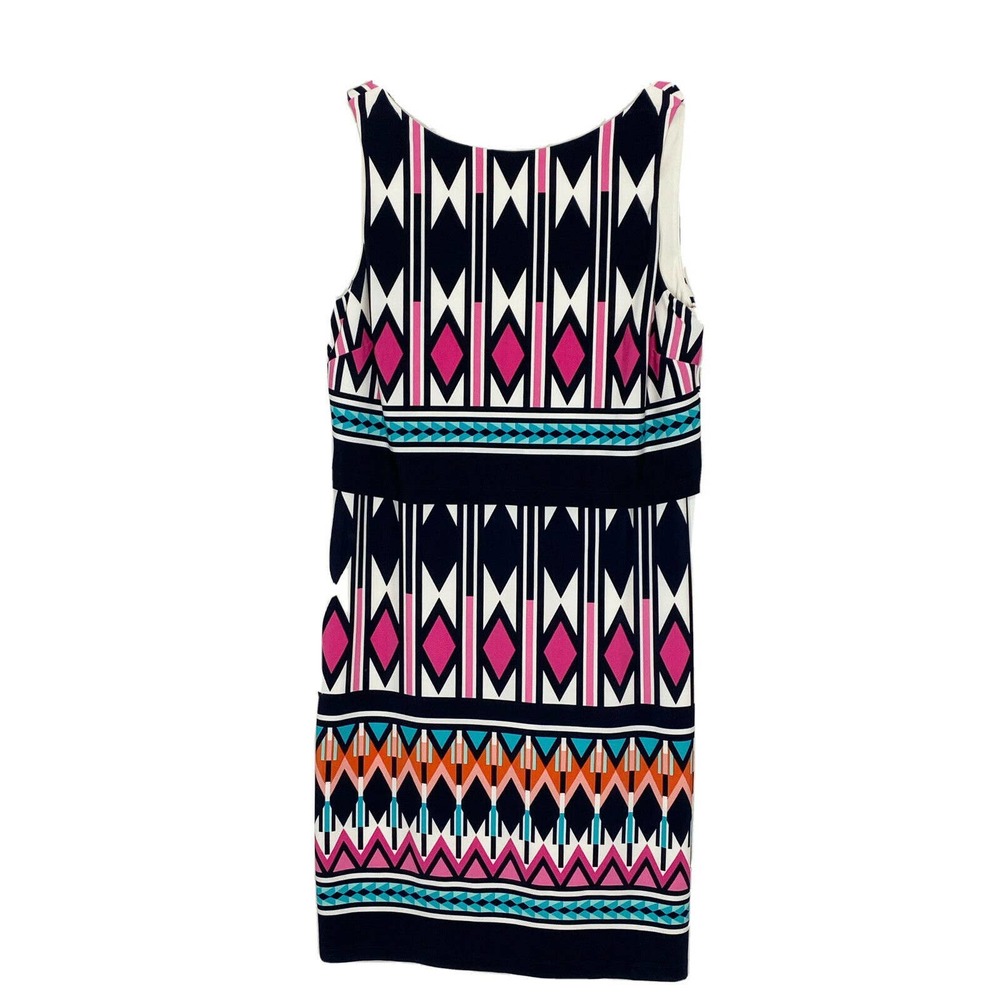 New Eliza J Pink Black Geometric Print Sheath Popover Layered Dress Size 6 O4